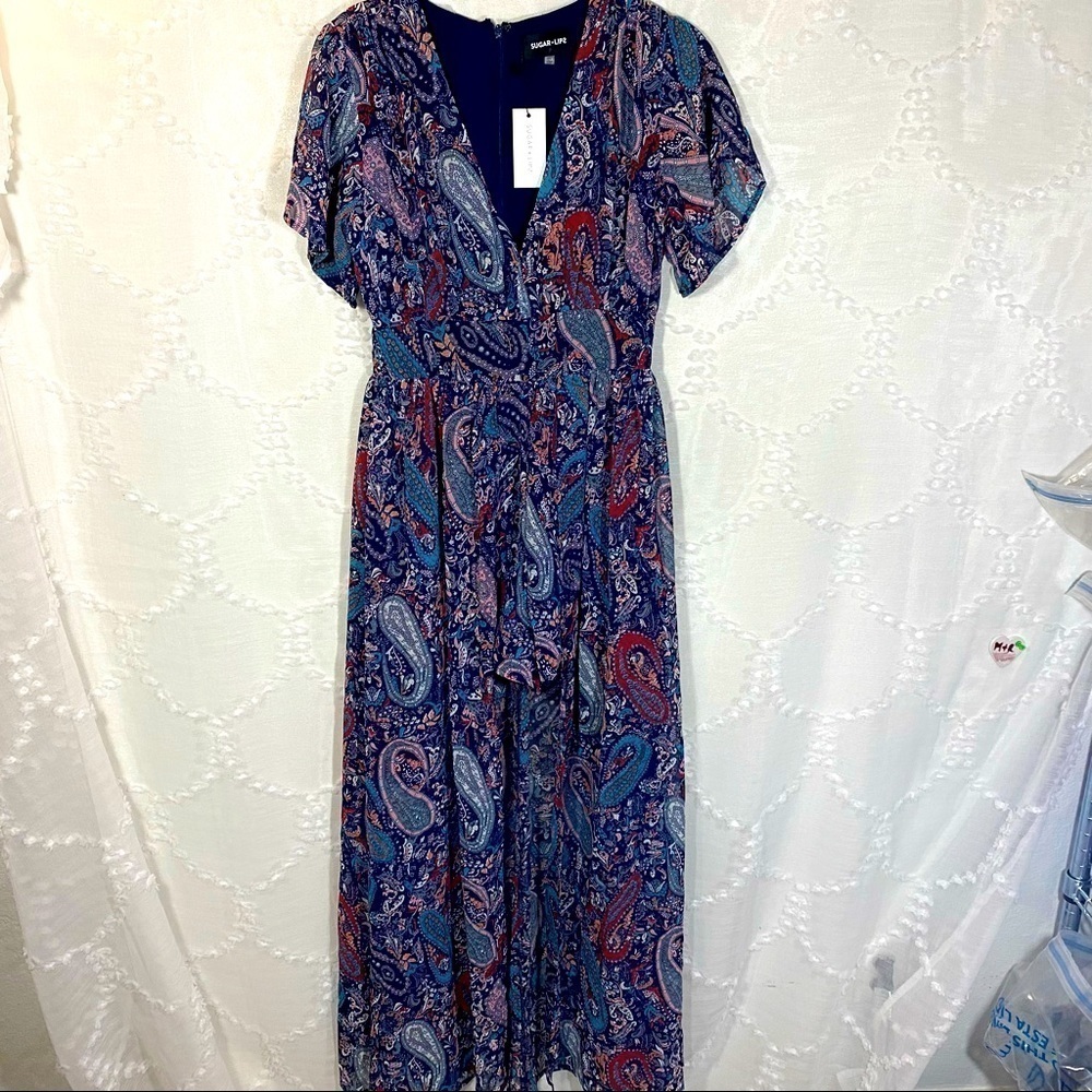 NWT Sugar + lips paisley blue romper dress size XS
